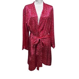 Morgan Taylor‎ Intimates Belted Robe L Red Hearts Satin Lightweight Loungewear